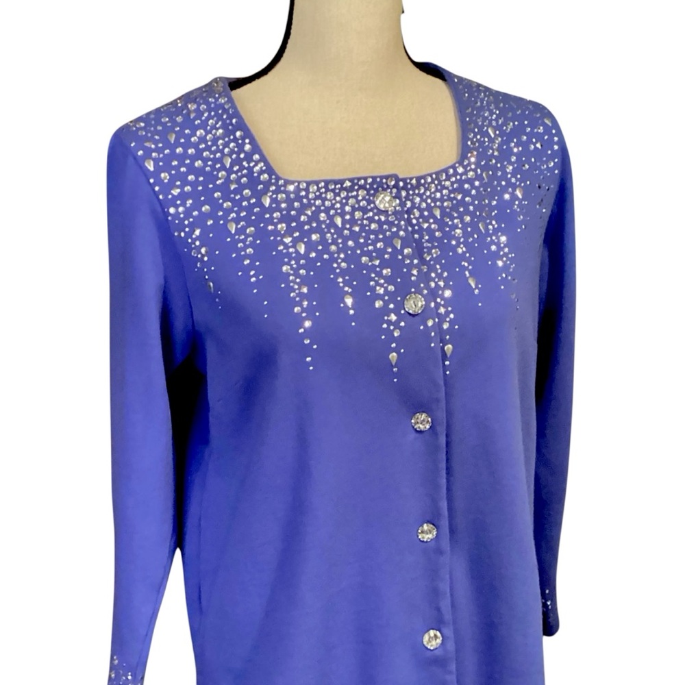 Quacker Factory Rhinestone Embellished Button Front Cardigan Blue‎ Medium